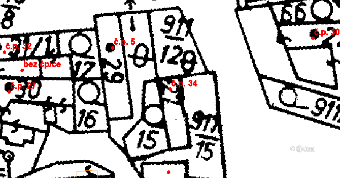 Ražice 34 na parcele st. 27 v KÚ Ražice, Katastrální mapa