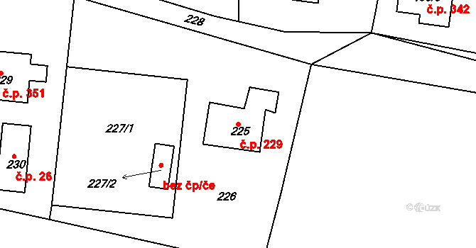 Zádveřice 229, Zádveřice-Raková na parcele st. 225 v KÚ Zádveřice, Katastrální mapa