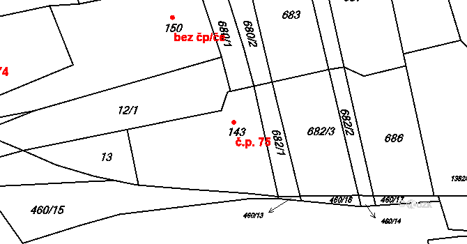 Lipina 75, Valašské Klobouky na parcele st. 143 v KÚ Lipina, Katastrální mapa