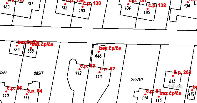Hrádek 40656951 na parcele st. 646 v KÚ Nová Huť, Katastrální mapa
