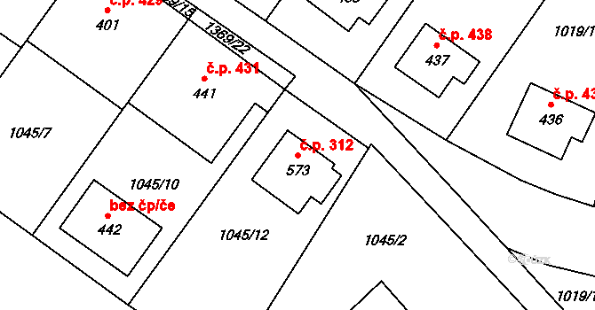 Kudlov 312, Zlín na parcele st. 573 v KÚ Kudlov, Katastrální mapa