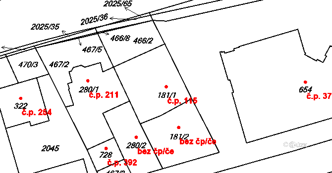 Louky 115, Zlín na parcele st. 181/1 v KÚ Louky nad Dřevnicí, Katastrální mapa