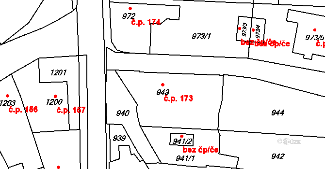 Kobeřice 173 na parcele st. 943 v KÚ Kobeřice ve Slezsku, Katastrální mapa