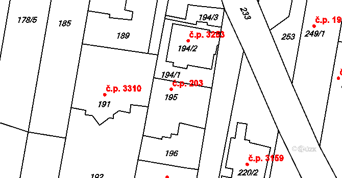 Kravaře 203 na parcele st. 195 v KÚ Kravaře ve Slezsku, Katastrální mapa
