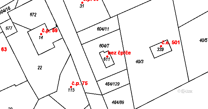Třebotov 423 na parcele st. 611 v KÚ Třebotov, Katastrální mapa