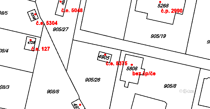 Dvůr Králové nad Labem 5375 na parcele st. 4905 v KÚ Dvůr Králové nad Labem, Katastrální mapa