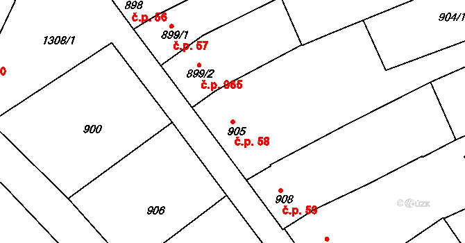 Nivnice 58 na parcele st. 905 v KÚ Nivnice, Katastrální mapa