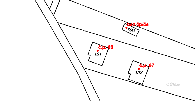 Slavice 66, Licibořice na parcele st. 101 v KÚ Licibořice, Katastrální mapa