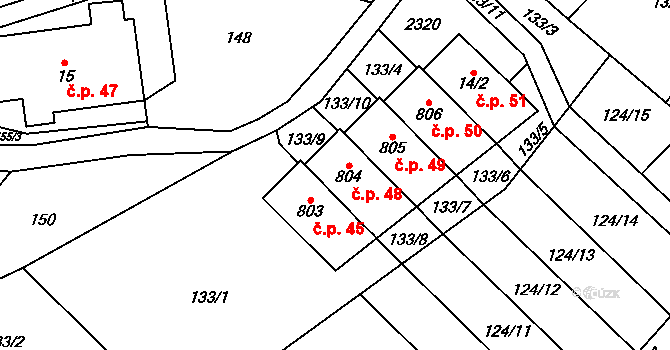 Hanušovice 48 na parcele st. 804 v KÚ Hanušovice, Katastrální mapa