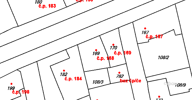 Rudná 168 na parcele st. 169 v KÚ Dušníky u Rudné, Katastrální mapa
