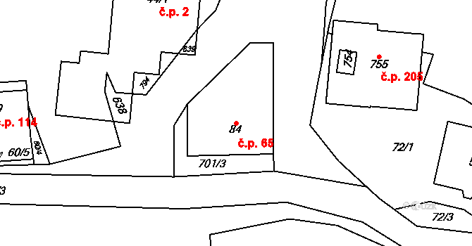 Kytín 65 na parcele st. 84 v KÚ Kytín, Katastrální mapa