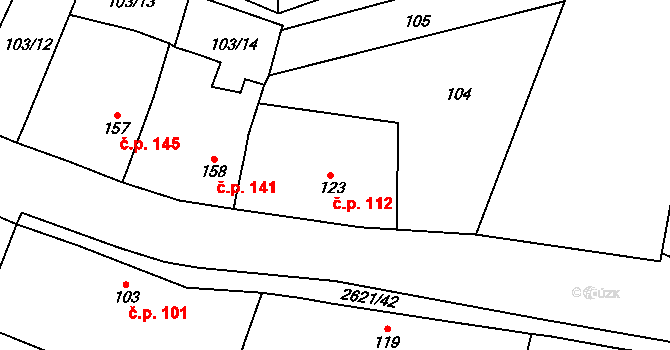 Ledce 112 na parcele st. 123 v KÚ Ledce u Plzně, Katastrální mapa