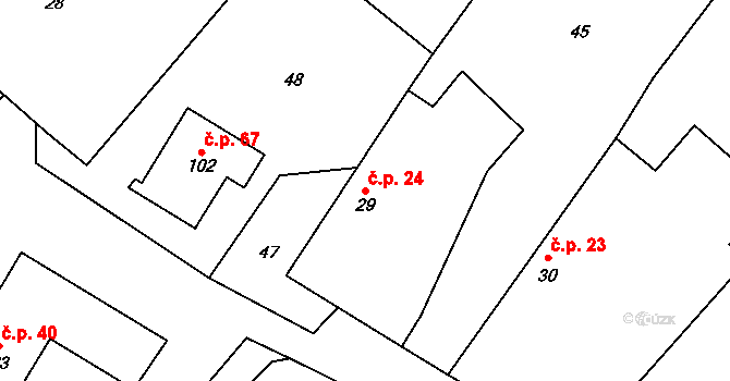 Mlýny 24 na parcele st. 29 v KÚ Mlýny u Choustníku, Katastrální mapa