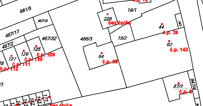 Kvíčovice 35 na parcele st. 94 v KÚ Kvíčovice, Katastrální mapa