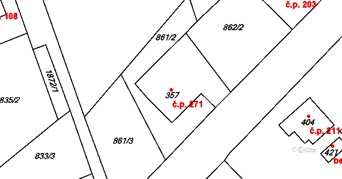 Lobendava 271 na parcele st. 357 v KÚ Lobendava, Katastrální mapa