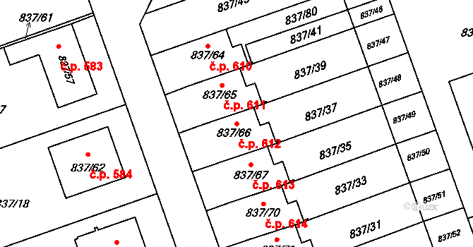 Lázně Bohdaneč 612 na parcele st. 837/66 v KÚ Lázně Bohdaneč, Katastrální mapa