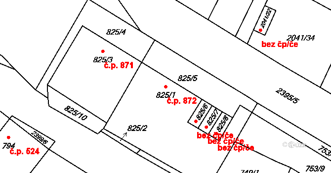 Holice 872 na parcele st. 825/1 v KÚ Holice v Čechách, Katastrální mapa