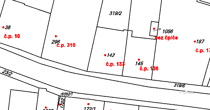 Rosice 133, Pardubice na parcele st. 142 v KÚ Rosice nad Labem, Katastrální mapa