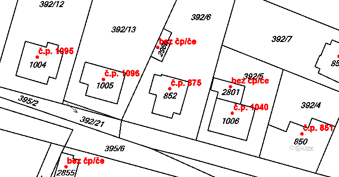 Přelouč 875 na parcele st. 852 v KÚ Přelouč, Katastrální mapa