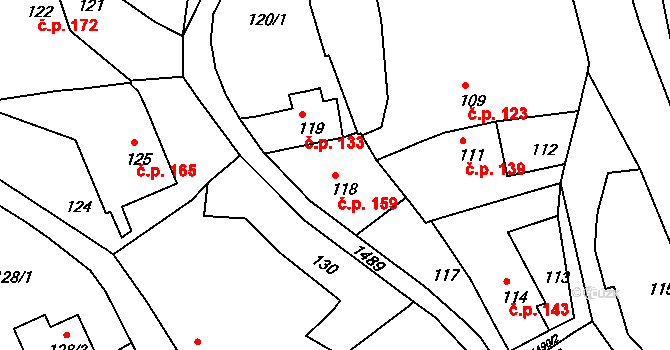 Olomučany 159 na parcele st. 118 v KÚ Olomučany, Katastrální mapa