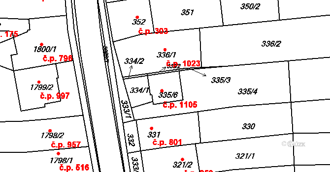 Nivnice 1105 na parcele st. 335/6 v KÚ Nivnice, Katastrální mapa
