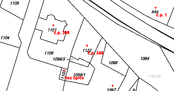 Loštice 348 na parcele st. 1122 v KÚ Loštice, Katastrální mapa