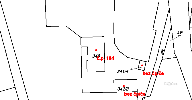 Bernartice nad Odrou 104 na parcele st. 340 v KÚ Bernartice nad Odrou, Katastrální mapa