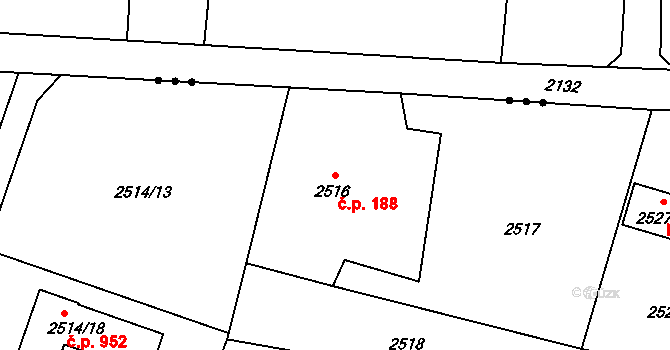 Klimkovice 188 na parcele st. 2516 v KÚ Klimkovice, Katastrální mapa