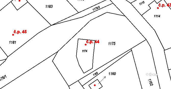 Suchdol nad Odrou 44 na parcele st. 1174 v KÚ Suchdol nad Odrou, Katastrální mapa