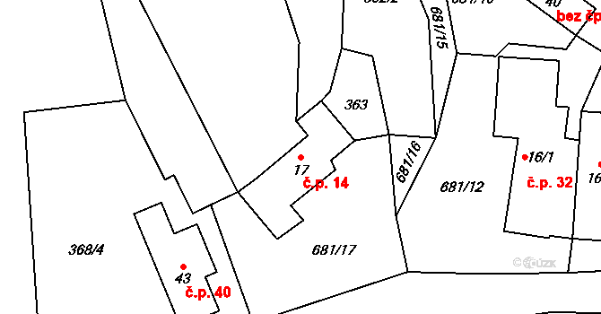 Třešňový Újezdec 14, Lhenice na parcele st. 17 v KÚ Třešňový Újezdec, Katastrální mapa