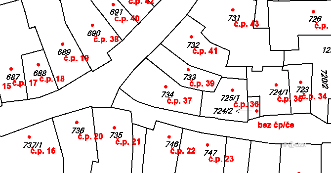 Latrán 37, Český Krumlov na parcele st. 734 v KÚ Český Krumlov, Katastrální mapa