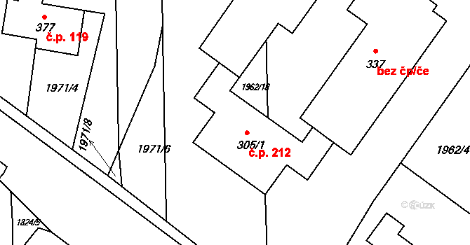 Košetice 212 na parcele st. 305/1 v KÚ Košetice, Katastrální mapa
