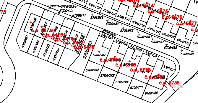 Jihlava 5754 na parcele st. 5706/782 v KÚ Jihlava, Katastrální mapa