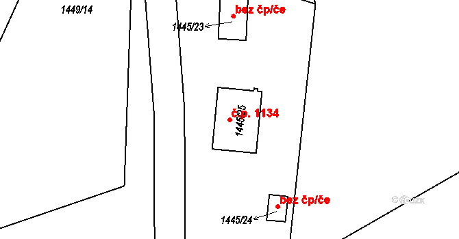 Návsí 1134 na parcele st. 1445/25 v KÚ Návsí, Katastrální mapa