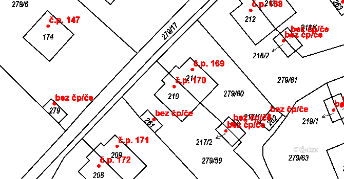 Měcholupy 170 na parcele st. 210 v KÚ Měcholupy u Žatce, Katastrální mapa