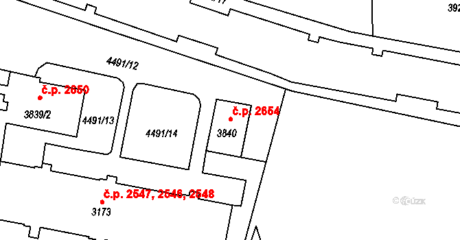 Žatec 2654 na parcele st. 3840 v KÚ Žatec, Katastrální mapa