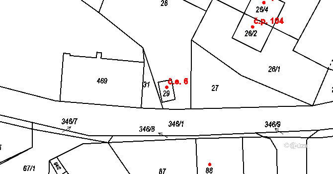 Malečov 6 na parcele st. 29 v KÚ Malečov, Katastrální mapa