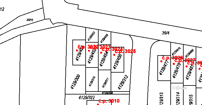 Horní Počernice 3024, Praha na parcele st. 4129/454 v KÚ Horní Počernice, Katastrální mapa