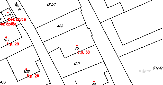 Klouzovy 30, Chotěboř na parcele st. 73 v KÚ Klouzovy u Chotěboře, Katastrální mapa