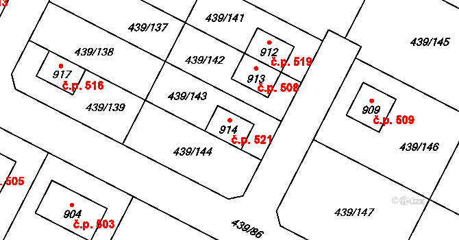 Opatovice nad Labem 521 na parcele st. 914 v KÚ Opatovice nad Labem, Katastrální mapa