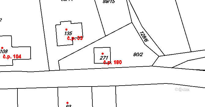 Borek 180, Rokycany na parcele st. 271 v KÚ Borek u Rokycan, Katastrální mapa