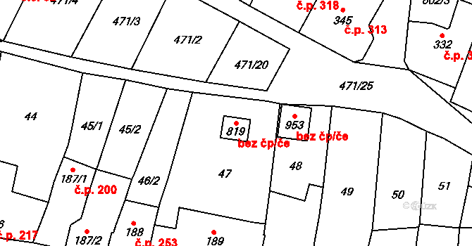 Lysice 95761951 na parcele st. 819 v KÚ Lysice, Katastrální mapa