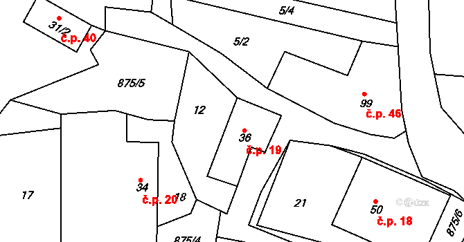 Svinná 19, Skuhrov nad Bělou na parcele st. 36 v KÚ Svinná u Brocné, Katastrální mapa