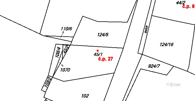 Olešnice 27 na parcele st. 45/1 v KÚ Olešnice u Rychnova nad Kněžnou, Katastrální mapa