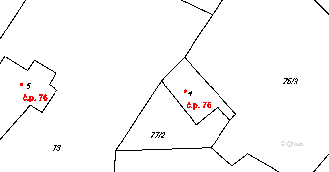 Souvrať 75, Mostek na parcele st. 4 v KÚ Souvrať, Katastrální mapa