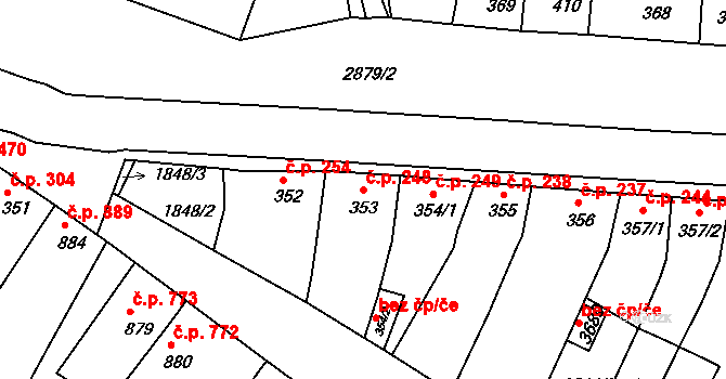 Bystřice pod Hostýnem 248 na parcele st. 353 v KÚ Bystřice pod Hostýnem, Katastrální mapa
