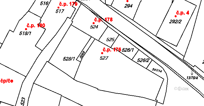 Šatov 176 na parcele st. 527 v KÚ Šatov, Katastrální mapa