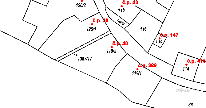 Vranov nad Dyjí 40 na parcele st. 119/2 v KÚ Vranov nad Dyjí, Katastrální mapa