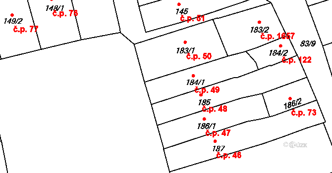 Lipník nad Bečvou I-Město 49, Lipník nad Bečvou na parcele st. 184/1 v KÚ Lipník nad Bečvou, Katastrální mapa