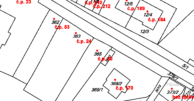 Popůvky 80 na parcele st. 365 v KÚ Popůvky u Brna, Katastrální mapa